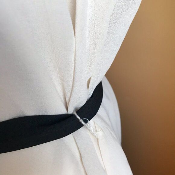 Cream Chiffon Dress with Black Sash - Size Medium - Picture 5 of 8